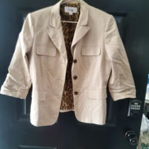 Le Suit Light Tan Blazer with Leopard Lining